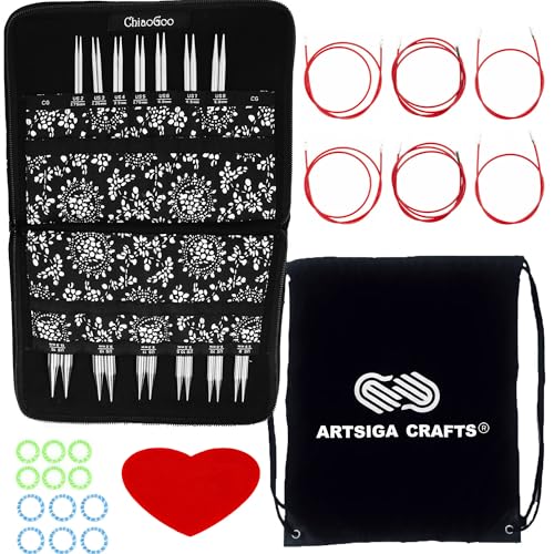ChiaoGoo Twist Red Lace 4-Inch Complete 7400-C Interchangeable Circular Knitting Needle Set, Sizes US 2, 3, 4, 5, 6, 7, 8, 9, 10, 10.5, 11, 13, 15 with 6 Cords with Project Bag - Image 1