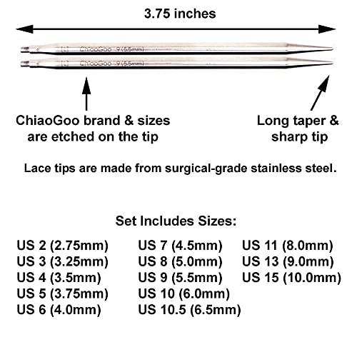 ChiaoGoo Twist Red Lace 4-Inch Complete 7400-C Interchangeable Circular Knitting Needle Set, Sizes US 2, 3, 4, 5, 6, 7, 8, 9, 10, 10.5, 11, 13, 15 with 6 Cords with Project Bag - Image 3