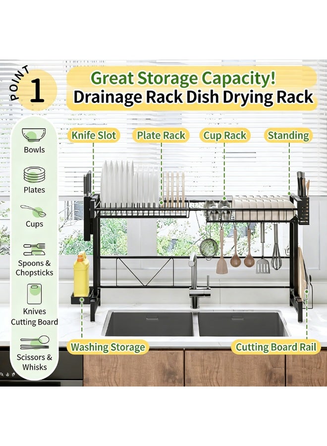 بلومنغ تايم رف تجفيف الأطباق القابل للتوسيع من طبقة واحدة ، رف أطباق متعدد الوظائف ، رف تخزين فوق الحوض ، منظم أدوات المائدة لوح التقطيع ، يتطلب التجميع - Image 2