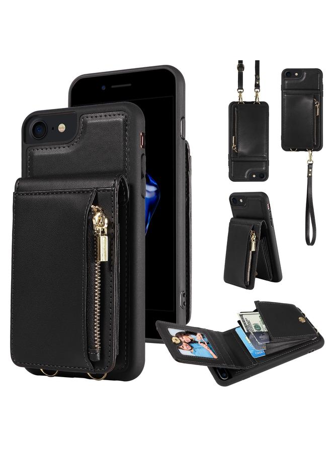 S-TOP Case For iPhone SE 2022/ 7 / 8 Crossbody Lanyard Zipper Wallet Leather Phone Case - Image 1