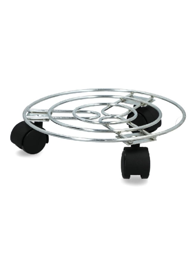 serene Premium Quality Easily Movable Round Plant Caddy with Wheels Silver and Black 32 x 26 x 26 cm 20515 - Image 1