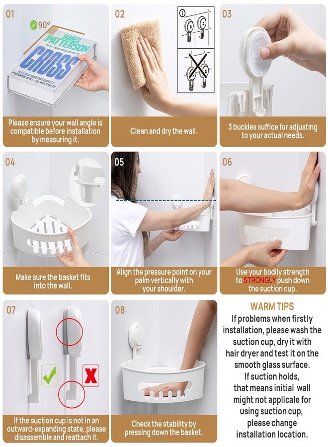 LEVERLOC Corner Shower Caddy Suction Cup, Shower Caddy Basket Powerful Suction Bathroom, Waterproof & Rustproof Organizer for Bathroom Storage, No-Drilling Removable (White) - Image 4