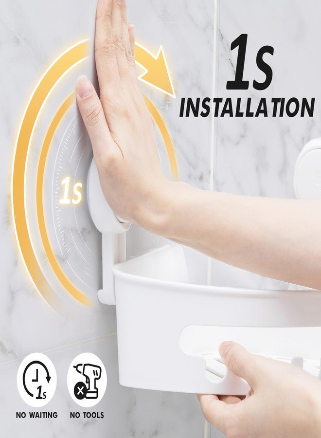 LEVERLOC Corner Shower Caddy Suction Cup, Shower Caddy Basket Powerful Suction Bathroom, Waterproof & Rustproof Organizer for Bathroom Storage, No-Drilling Removable (White) - Image 2