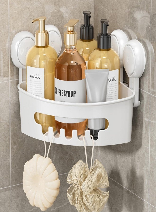 LEVERLOC Corner Shower Caddy Suction Cup, Shower Caddy Basket Powerful Suction Bathroom, Waterproof & Rustproof Organizer for Bathroom Storage, No-Drilling Removable (White) - Image 1