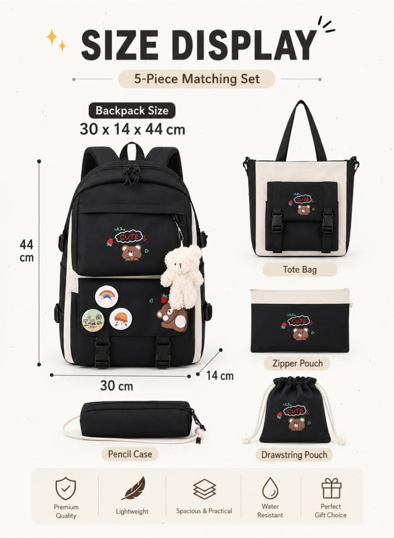 Topyich 5PCS School Bag Set for Teen Girls, Lightweight Waterproof School Backpack with Handbag Crossbody Bag etc, Kawaii School Bag for Elementary Middle High School - Image 2
