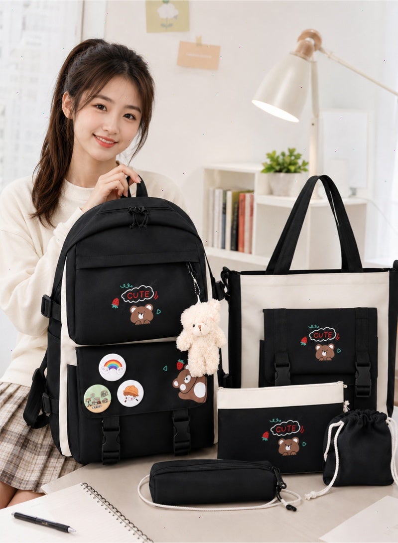 Topyich 5PCS School Bag Set for Teen Girls, Lightweight Waterproof School Backpack with Handbag Crossbody Bag etc, Kawaii School Bag for Elementary Middle High School - Image 1