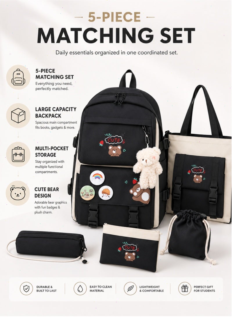 Topyich 5PCS School Bag Set for Teen Girls, Lightweight Waterproof School Backpack with Handbag Crossbody Bag etc, Kawaii School Bag for Elementary Middle High School - Image 3