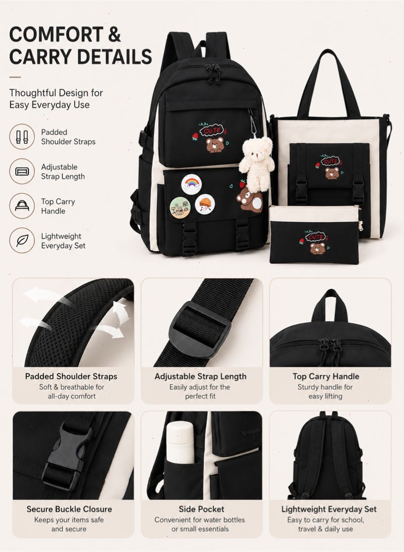 Topyich 5PCS School Bag Set for Teen Girls, Lightweight Waterproof School Backpack with Handbag Crossbody Bag etc, Kawaii School Bag for Elementary Middle High School - Image 4