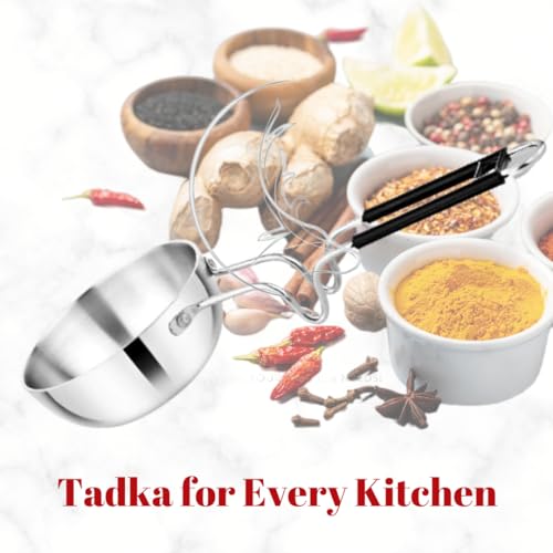 THE COOK HOUSE - Stainless Steel Tadka Pan with Balance Design PVC Handle - Heavy Gauge Vagar/Baghar/Chounk Pan for Spice Seasoning, Frying, Roasting - Compatible with Gas (250 ML) - Image 4