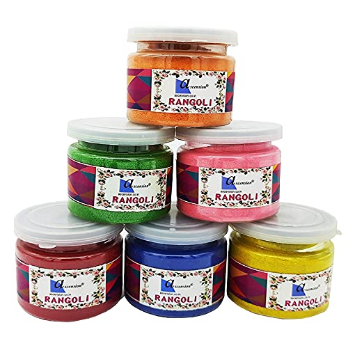 Ascension Rangoli Powder Colors Bottles 80gm Each Design Diwali Floor Rangoli Art Ceramic Colours Rangoli Color Powder Rang for Navratri Pongal Pooja Onam Mandir Set of 5 - Image 2