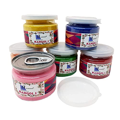 Ascension Rangoli Powder Colors Bottles 80gm Each Design Diwali Floor Rangoli Art Ceramic Colours Rangoli Color Powder Rang for Navratri Pongal Pooja Onam Mandir Set of 5 - Image 3