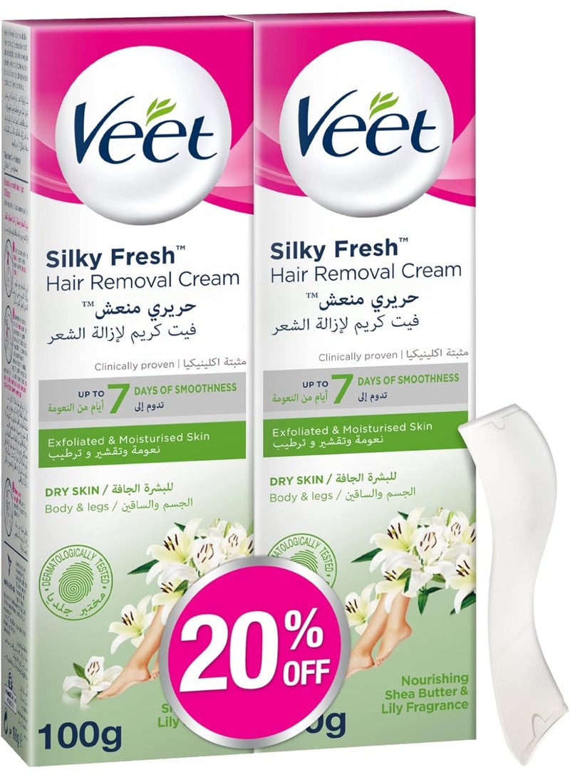 Veet Silky Fresh Hair Removal Cream, Nourishing Shea Butter & Lily Scent, 100g x 2