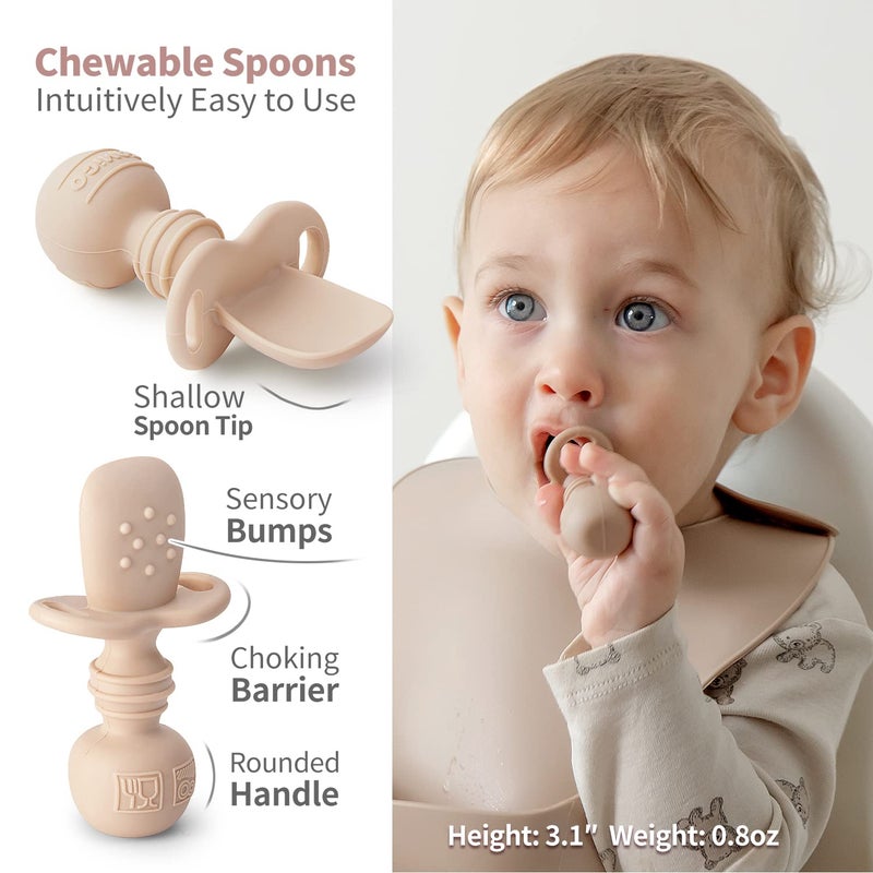SAMiGO Silicone Baby Feeding Set, Baby Led Weaning Supplies, Suction Bowl Plate Bib Cup Self Feeding Spoons, Solid Food Eating Essentials, First Stage Utensils, 6+ Months - Image 5