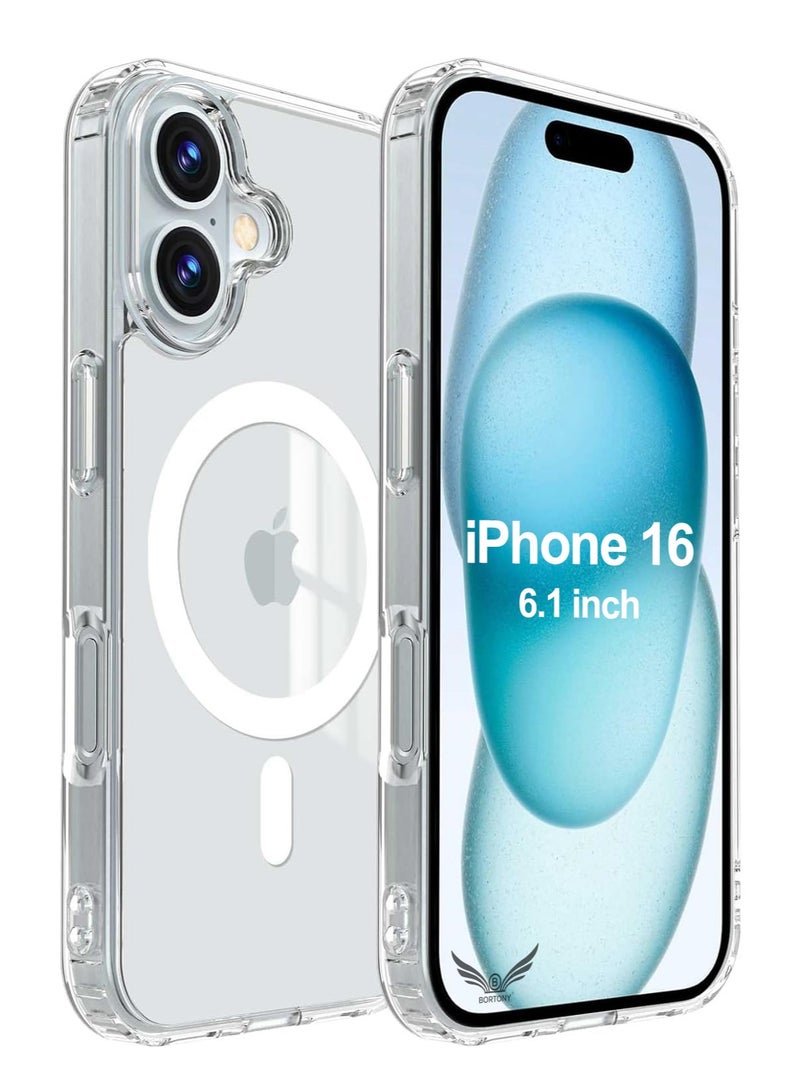 BORTONY iPhone 16 Magnetic Case Compatible with Wireless Charging Ultra Slim Clear iPhone 16 Cover Anti Scratch Shockproof Protective Case Cover for iPhone 16 6.1 inch - Image 1