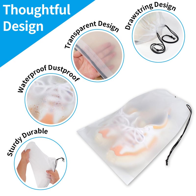 Coidea Clear Shoe Bags - 10 PCS, 15.7" x 11.8", Drawstring Travel Shoe Bags for Packing, Waterproof Dustproof Portable Shoe Storage for Men and Women - Image 3