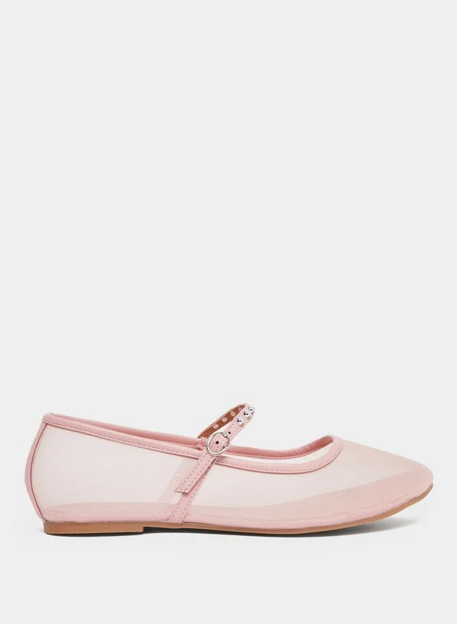 Styli Styli Pink Mesh Mary Jane Flats