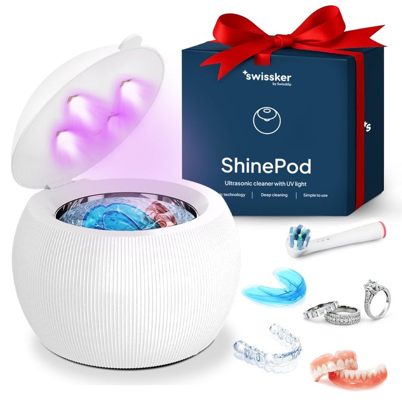 Swissklip Swissker by Swissklip ShinePod Ultrasonic Retainer Cleaner Machine Dental Pod Ultrasonic Cleaner for Dentures Aligners Mouth Guards Invisalign Cleaning UV Sterilization White - Image 3