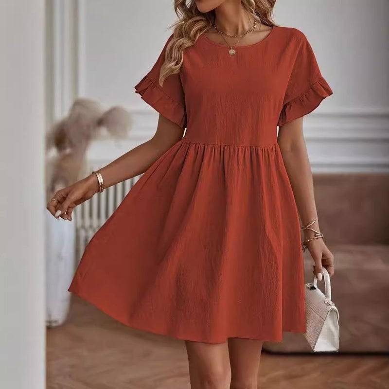 Women's Cotton-Linen Round Neck Loose A-Line Dress - Image 2