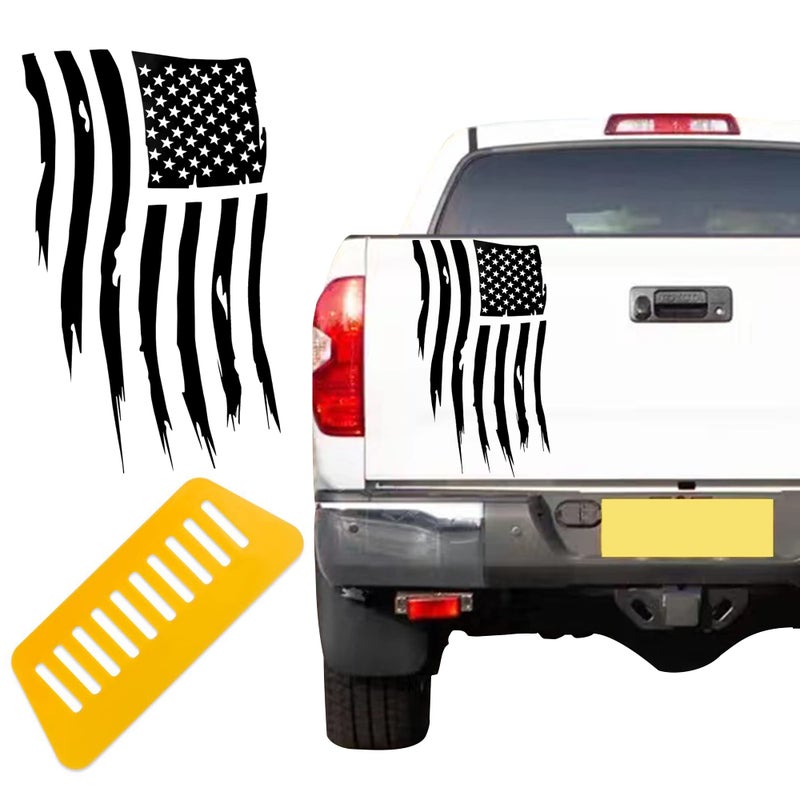 American Flag Sticker,Distressed Decal US Flag Truck Tailgate Vinyl Decal,for Auto Hood SUV Truck Hood Window Door Sides Windshield Car Sticker (Black)