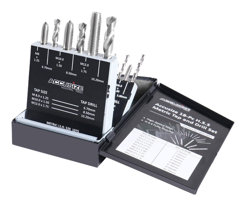 Accusize Industrial Tools Metric 18 Pc H.S.S. Tap and Drill Set, 0001-0052 - Image 5