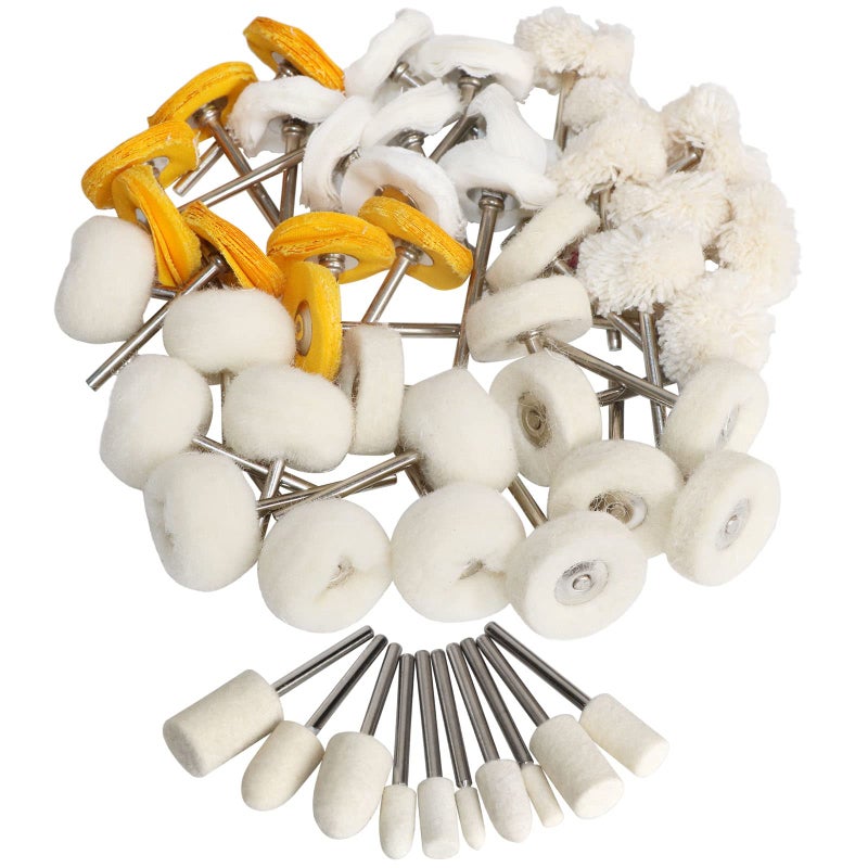 FPPO 1Inch Polishing Buffing Wheel Set,Wool Felt Cotton Mounted 3mm Shank for Rotary Tool Accessories,Mini Brush Polishing Kit for Watch and Jewelry 50 Pieces - Image 1