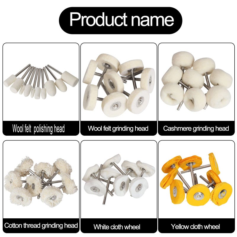 FPPO 1Inch Polishing Buffing Wheel Set,Wool Felt Cotton Mounted 3mm Shank for Rotary Tool Accessories,Mini Brush Polishing Kit for Watch and Jewelry 50 Pieces - Image 3