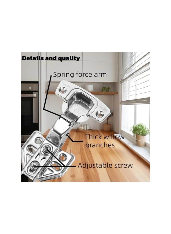 S-TOP Soft Close Concealed Hinges, 6-Pack 1.5mm Stainless Steel Cabinet Hardware for Kitchen, Wardrobe, Bookcase, Silver - Image 2