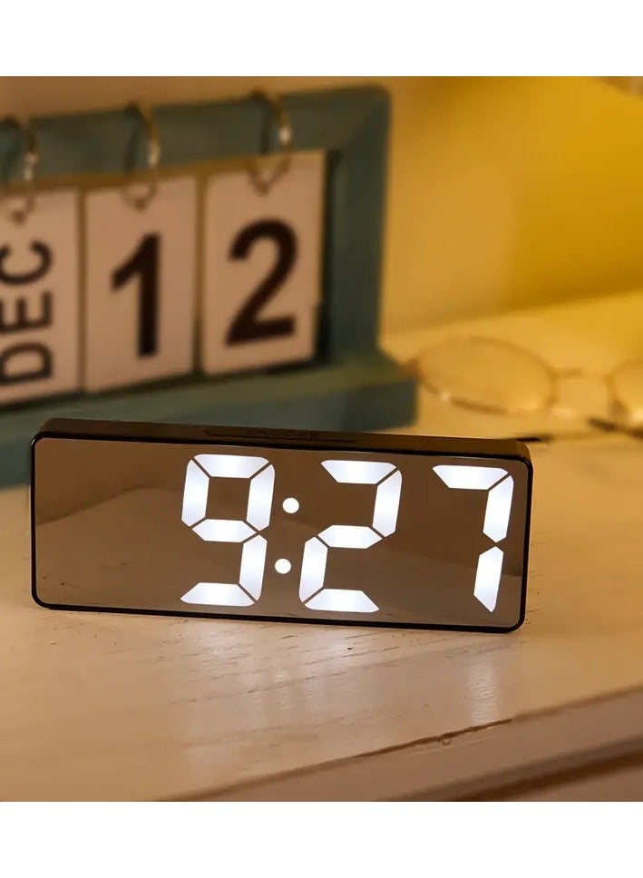 Modern Led Digital Alarm Clock With Mirror Finish Adjustable Brightness, Temperature Display, Usb Powered Desk Clock For Bedroom Decor , Batteries Not Included Alarm Clocks For Bedrooms（White） - Image 3