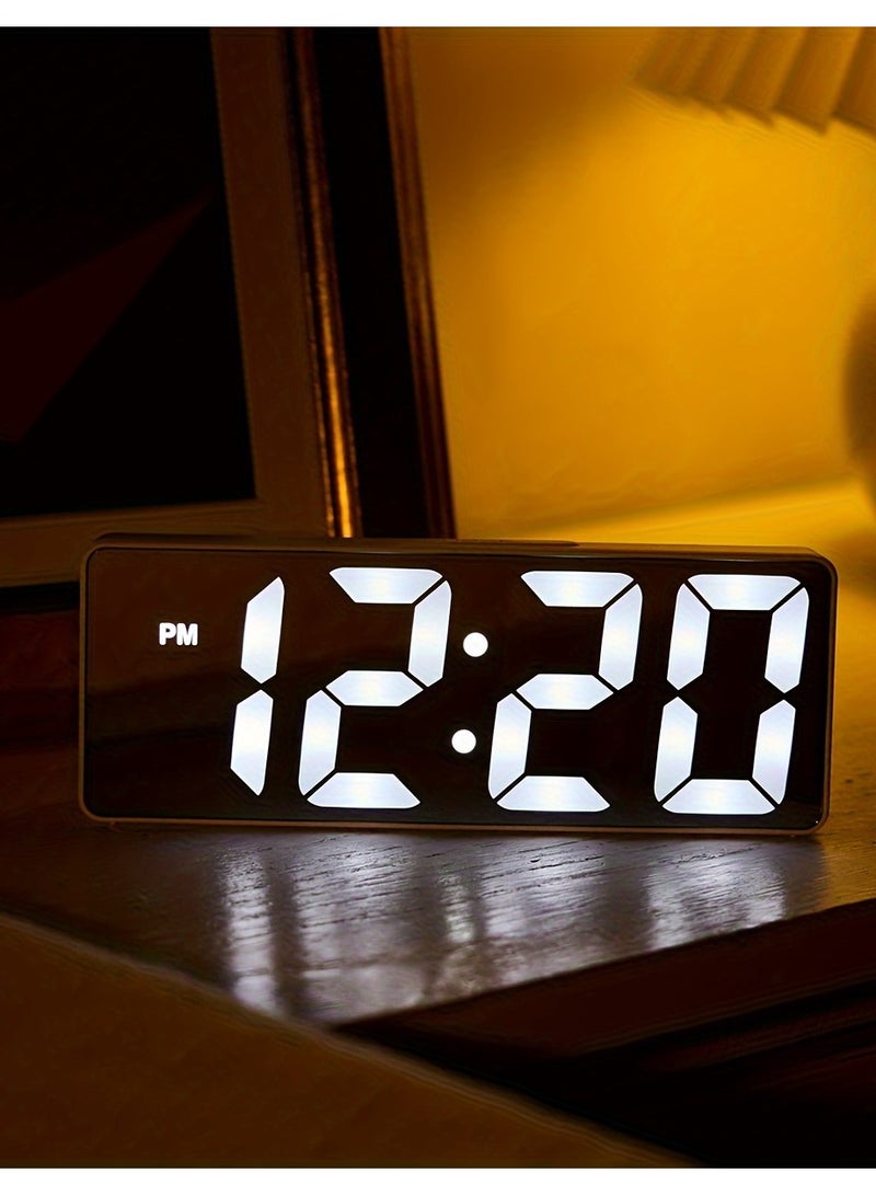 Modern Led Digital Alarm Clock With Mirror Finish Adjustable Brightness, Temperature Display, Usb Powered Desk Clock For Bedroom Decor , Batteries Not Included Alarm Clocks For Bedrooms（White） - Image 2