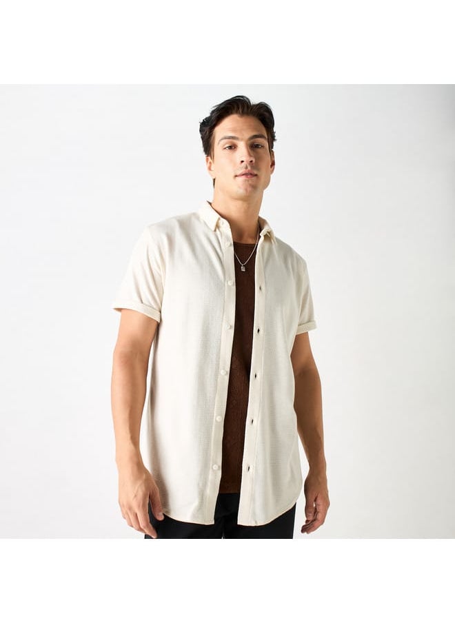 Iconic Iconic Textured Shirt with Spread Collar and Short Sleeves  - Image 1