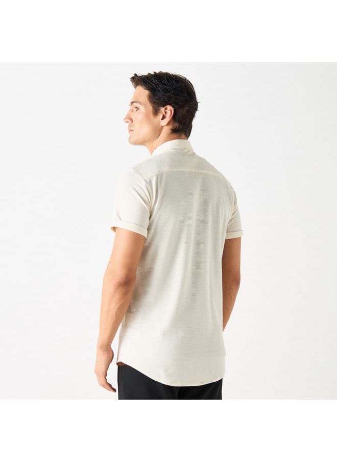 Iconic Iconic Textured Shirt with Spread Collar and Short Sleeves  - Image 3