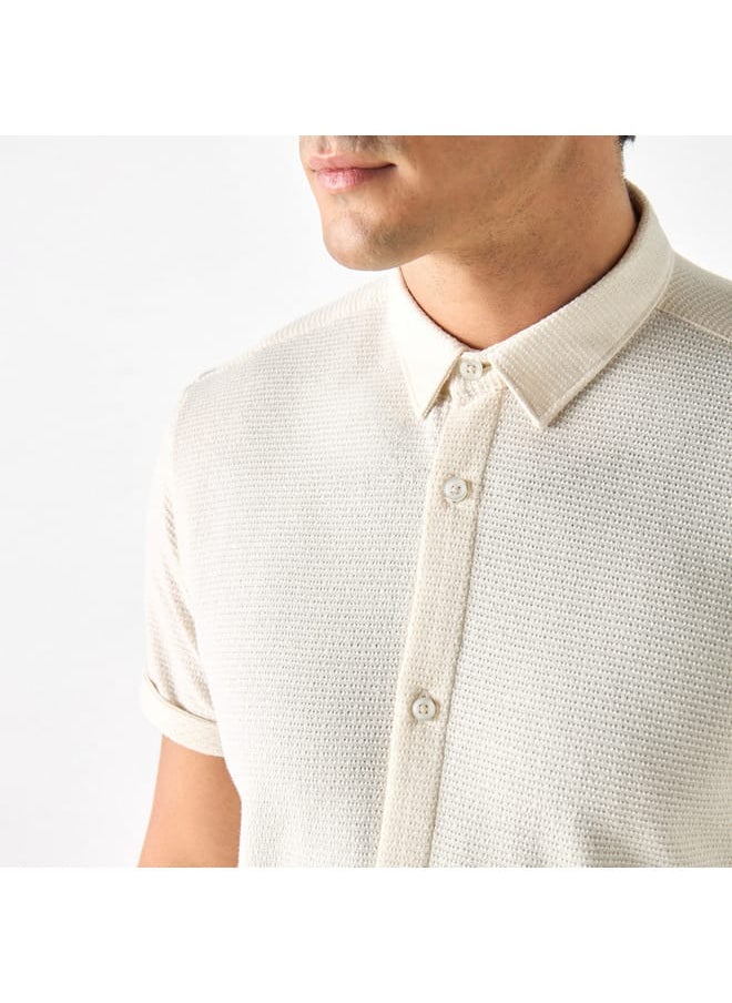 Iconic Iconic Textured Shirt with Spread Collar and Short Sleeves  - Image 4
