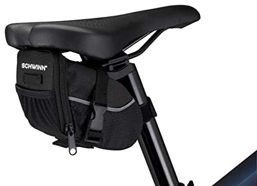 SCHWINN حقيبة مقعد شوان للدراجات، سوداء، بسحاب فتح واسع، تركيب سهل، حواف عاكسة، متوافقة مع معظم دراجات البالغين، تخزين للأنبوب، المحفظة، المفاتيح والمزيد، حقيبة مقعد الدراجة - Image 2