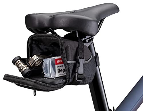 SCHWINN حقيبة مقعد شوان للدراجات، سوداء، بسحاب فتح واسع، تركيب سهل، حواف عاكسة، متوافقة مع معظم دراجات البالغين، تخزين للأنبوب، المحفظة، المفاتيح والمزيد، حقيبة مقعد الدراجة - Image 3