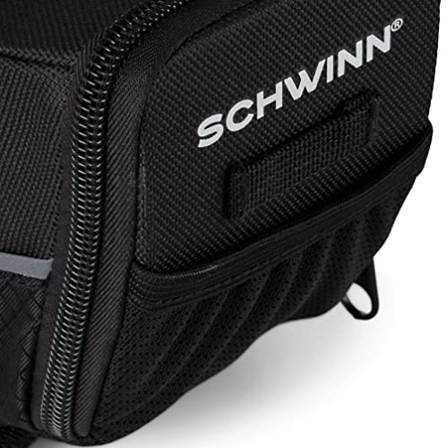 SCHWINN حقيبة مقعد شوان للدراجات، سوداء، بسحاب فتح واسع، تركيب سهل، حواف عاكسة، متوافقة مع معظم دراجات البالغين، تخزين للأنبوب، المحفظة، المفاتيح والمزيد، حقيبة مقعد الدراجة - Image 4