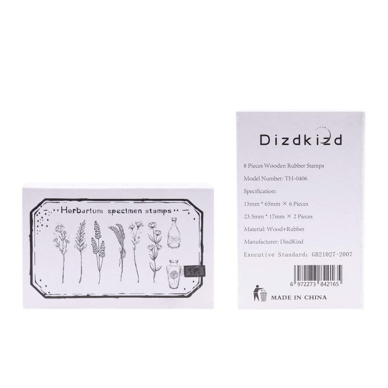 Dizdkizd 8 Pieces Vintage Wooden Rubber Stamps, Plant & Flower Decorative Mounted Rubber Stamp Set for DIY Craft, Letters Diary and Craft Scrapbooking - Image 3