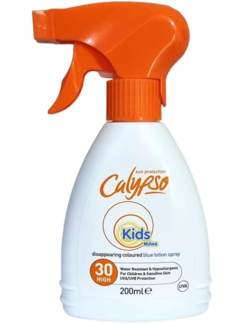 CALYPSO Kids Disappearing Coloured Blue Lotion Spray Spf30 200 ML - Image 1