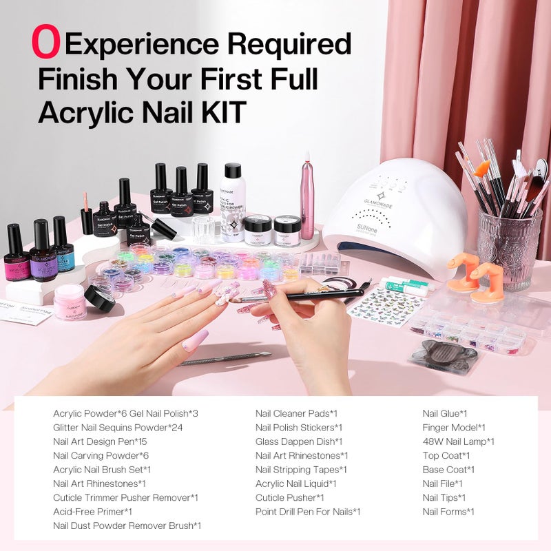 Glamonade Acrylic Nail Kit for Beginners: 0 Experience Needed to Complete Acrylic Nail Starter Kit with 48W Nail Lamp & Drill for Home DIY Manicure - Image 2