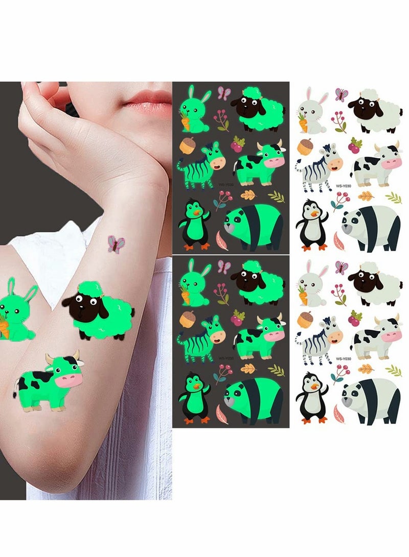 Excefore Glow Temporary Tattoos for Kids Waterproof Luminous Tattoo Sticker Glow Mixed Style Cartoon Tattoo Waterproof, Fake Tattoo Stickers Party Supplies Gifts for Boys and Girls, 10 Sheets (Animal) - Image 1