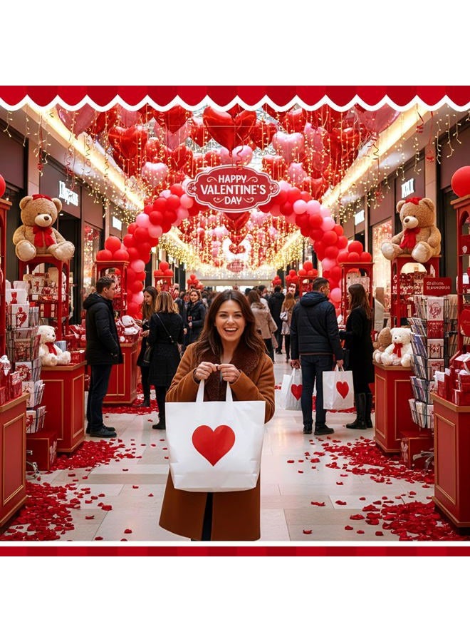 Wesnoy 100 Pcs Valentine's Day Plastic Shopping Bags Bulk 10 x 13'' Large Gift Bags with Handle Valentines Gift Bag Heart Reusable Shopping Bag for Valentine Party Supplies (Red) - Image 2