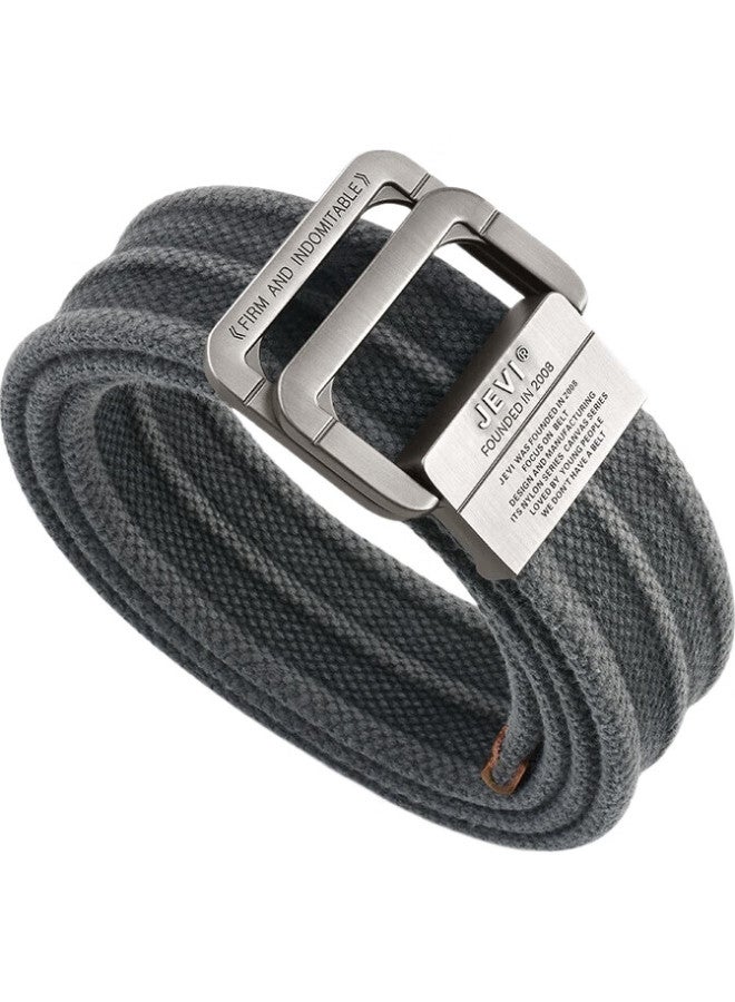 Jevi Men'S Casual Leather Belt, Fashionable Double-Buckle Canvas Belt, Trendy For Young Men, Korean-Style Versatile Student Pure Cotton Trouser Belt - Image 2