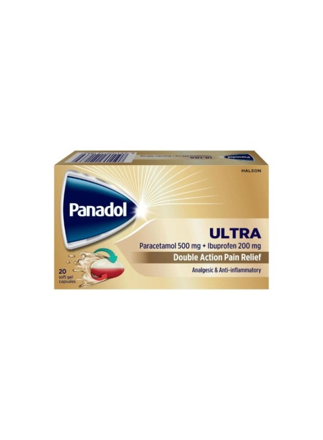 Panadol ULTRA Double Action Pain Relief 20 Softgel Capsules – Fast-Acting Analgesic & Anti-Inflammatory Formula for Powerful, Long-Lasting Relief