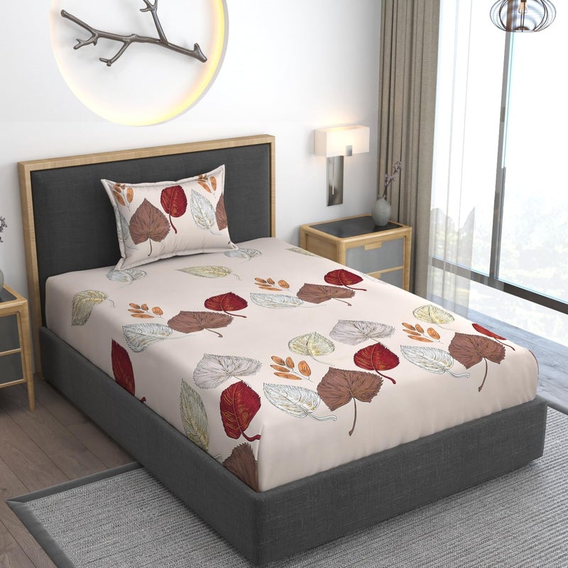 AMEYAA 350 TC Cotton Feel Glace Cotton All Around Elastic Fitted Bedsheets Single Size Premium Super Soft Fitted Bedsheet Single Size with 1 Pillow Cover Fits Up to 6 to 8 Inches, 78 x 48 Brown Patti - Image 4