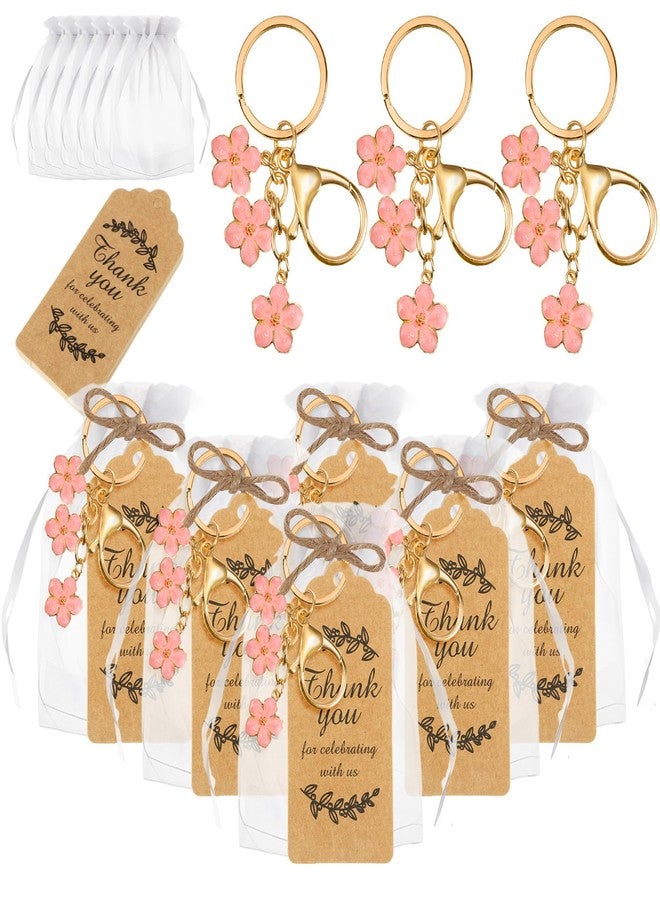 Ecation 20set Flower Keychain Xmas Tree Ornament Party Favor Kraft Tag Organza Bag for Thanksgiving Guest Bridal Shower Wedding(Pink,Flower) - Image 1