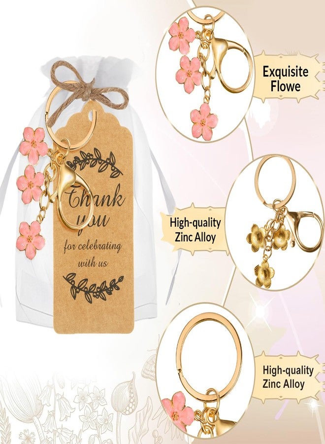 Ecation 20set Flower Keychain Xmas Tree Ornament Party Favor Kraft Tag Organza Bag for Thanksgiving Guest Bridal Shower Wedding(Pink,Flower) - Image 2