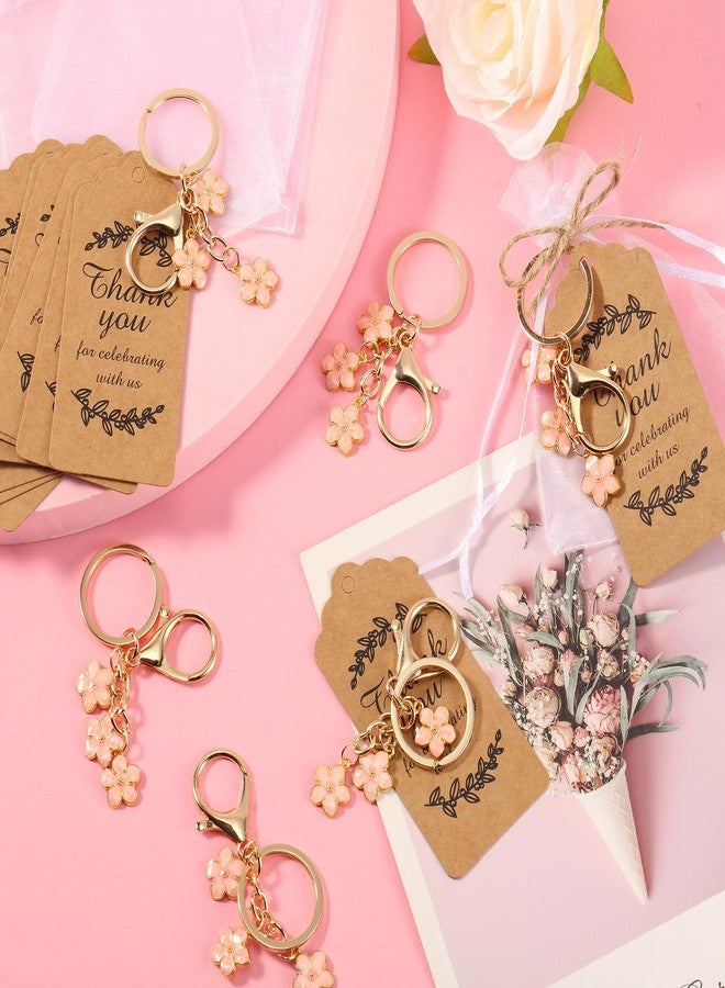 Ecation 20set Flower Keychain Xmas Tree Ornament Party Favor Kraft Tag Organza Bag for Thanksgiving Guest Bridal Shower Wedding(Pink,Flower) - Image 4