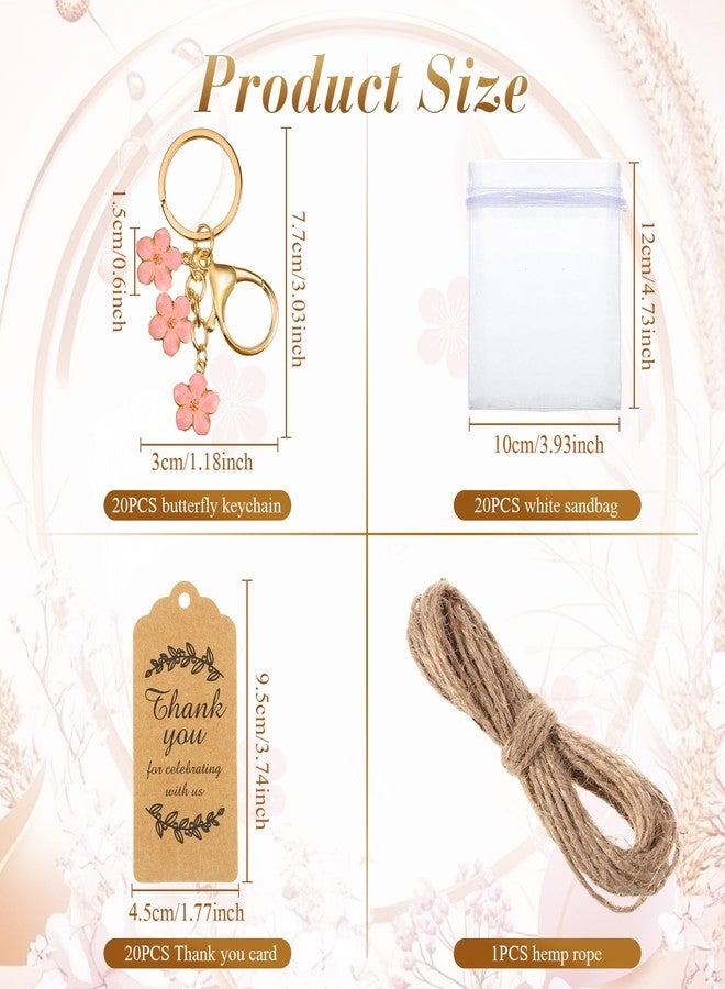 Ecation 20set Flower Keychain Xmas Tree Ornament Party Favor Kraft Tag Organza Bag for Thanksgiving Guest Bridal Shower Wedding(Pink,Flower) - Image 3