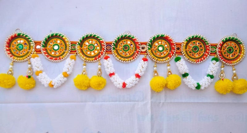 PREETENCYJaypuri Moti Ring Marigold Embroidery WorkStylish TraditionalMotiWoolen Pompom Main Entrance Door Bandarwal for Decoration3FIT
