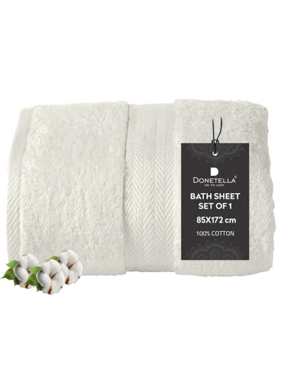 Donetella Premium 100 % Combed Cotton 1-Pcs Bath Sheet (85 X 172 CM) 600 GSM Large Towel, Highly Absorbent, Quick Dry,Best Towel for Bathroom, Spa And Hotel,Cream