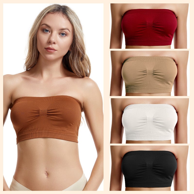 Selling Summer Large Size Tube Top Strapless Underwear For Women Without Breast Pads Breathable One-Line Pleated Chest Wrap - Image 3